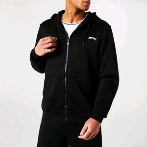 Slazenger Mens Fleece Zipped Hooded Sweatshirt Sweater Black M